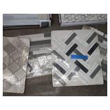 Assortment of (2) Fired Earth Glass Works Glass Shelves and (38) Allen + Roth, Ceremonial Festive Whites Mosaic, Premium Mosaics and Other Tiles