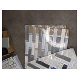 Assortment of (2) Fired Earth Glass Works Glass Shelves and (38) Allen + Roth, Ceremonial Festive Whites Mosaic, Premium Mosaics and Other Tiles