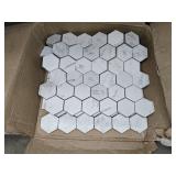 Assortment of (2) Fired Earth Glass Works Glass Shelves and (38) Allen + Roth, Ceremonial Festive Whites Mosaic, Premium Mosaics and Other Tiles