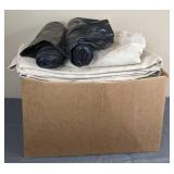 Box of Painting Drop Cloths and Poly Cover Black Polyethylene Plastic Sheeting
