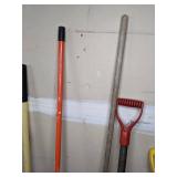 A Variety of Cleaning Tools Including Rakes, Garden Hose, Snow Shovel and More