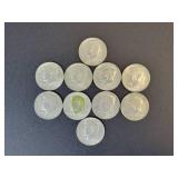 (10) Kennedy US half Dollars - 40% Silver - All are 1965 to 1969