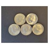 (5) Kennedy US half Dollars - 90% Silver - All are 1964
