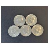(5) Kennedy US half Dollars - 90% Silver - All are 1964