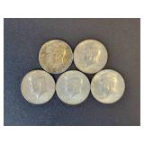 (5) Kennedy US half Dollars - 90% Silver - All are 1964