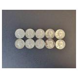(10) Washington US Quarter Dollars - 90% Silver - All are 1964 and Earlier