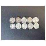 (10) Washington US Quarter Dollars - 90% Silver - All are 1964 and Earlier
