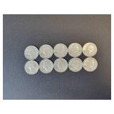 (10) Washington US Quarter Dollars - 90% Silver - All are 1964 and Earlier