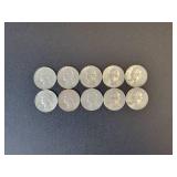 (10) Washington US Quarter Dollars - 90% Silver - All are 1964 and Earlier
