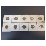 (10) US Lincoln Wheat Cents - Graded F to AU