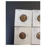 (10) US Lincoln Wheat Cents - Graded F to AU