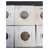 (10) US Lincoln Wheat Cents - Graded F to AU