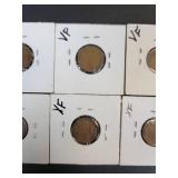 (10) US Lincoln Wheat Cents - Graded F to AU