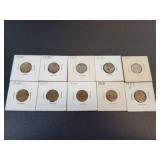 (10) US Lincoln Wheat Cents - Graded VF to XF
