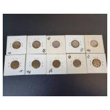 (10) US Lincoln Wheat Cents - Graded VF to XF
