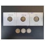 (6) Barber US Dimes - 90% Silver - Graded from AG to G