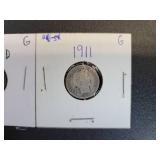(6) Barber US Dimes - 90% Silver - Graded from AG to G