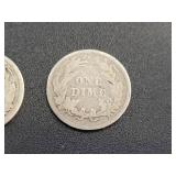 (6) Barber US Dimes - 90% Silver - Graded from AG to G