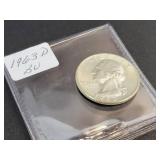 1963-D Washington US Quarter Dollar - 90% Silver - Graded BU