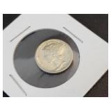 1944-D Mercury US Dime - 90% Silver - Graded AU
