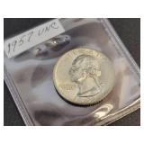 1957 Washington US Quarter Dollar - 90% Silver - Graded UNC