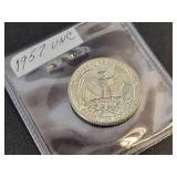 1957 Washington US Quarter Dollar - 90% Silver - Graded UNC