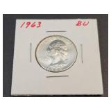 1963 Washington US Quarter Dollar - 90% Silver - Graded BU