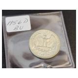 1956-D Washington US Quarter Dollar - 90% Silver - Graded BU