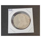 1818 Capped Bust US Half Dollar - 90% Silver - Graded VG