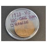 1920 UK One Penney - Solid Bronze - Graded VG