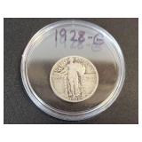 1928 Standing Liberty US Quarter Dollar - 90% Silver - Graded G