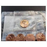 Lot of Uncirculated US Coins - 2009 Pennies, 1956, 1957, and 1970 Pennies, and 2010 Yellowstone National Park Quarter