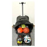 REEBOK Ball Bag on Wheels with Back Straps and Various Sports Balls