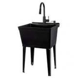Complete 22.875 in. x 23.5 in. Black 19 Gallon Utility Sink with Black Metal Hybrid High Arc Faucet and Soap Dispenser  Customer Returns See Pictures