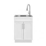 Glacier Bay All-In-One Stainless Steel 24 in Laundry Sink with Faucet and Storage Cabinet in White Customer Returns See Pictures