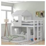 Wooden Twin Over Full Bunk Bed, Loft Bed with Playhouse, Farmhouse, Ladder and Guardrails By  NEW SPACE Customer Returns See Pictures