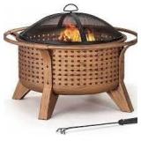 Sunjoy Woven 30 in. Outdoor Round Wood Burning Firepit   Customer Returns See Pictures