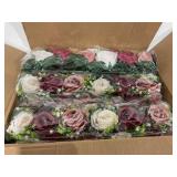 LOT OF 6 BLOSMON Artificial Burgundy, Blush & White Rose Centerpieces