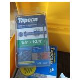 Plastic Tool Box With Hardware, Bits, Tapcon Screws, Etc.