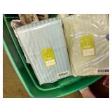 Bin Of New King Size Sheets, Pillow Cases, & Shower Curtains