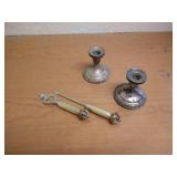 Silver Plated Candlesticks & Misc. Bottle Opener Set
