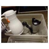 Assortment Of Pitchers, Glass Items, Insulated Coffee Pitchers, Teapots