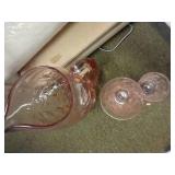 Pink Glass Set - (9) Large Goblets & (11) Juice Cups