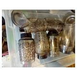 (3) Totes Of Glasses - Cobalt & Clear Stemware, Brown Shot Glasses, O