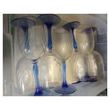 (3) Totes Of Glasses - Cobalt & Clear Stemware, Brown Shot Glasses, O
