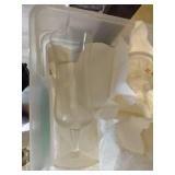 (3) Totes Of Glasses - Cobalt & Clear Stemware, Brown Shot Glasses, O