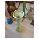 Vases, Metal Pitcher, Mid-Century Candle Holder, And Tiny Hurricane Lamp