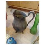 Vases, Metal Pitcher, Mid-Century Candle Holder, And Tiny Hurricane Lamp