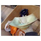 Pottery Lot With Frankoma Bowl, Custard Cups, Bowls, Plates, And Soup Mugs