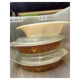 Vintage Lot - Pyrex Divided Dishes With Glass Lids, Fire King Dish, And Crock With Lid